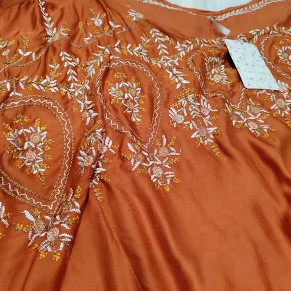 Free People Summer Boho Embroidered Batwing Tangerine Kimono Top Women's XS NWT - Picture 8 of 16